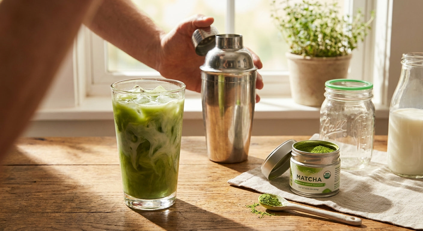 Iced Matcha Latte Rezept ohne Besen