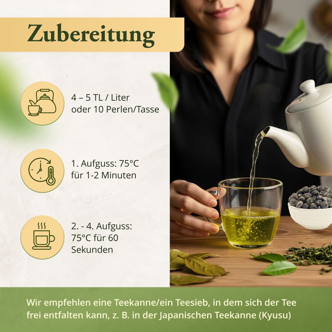 Jasmintee Perlen zubereiten