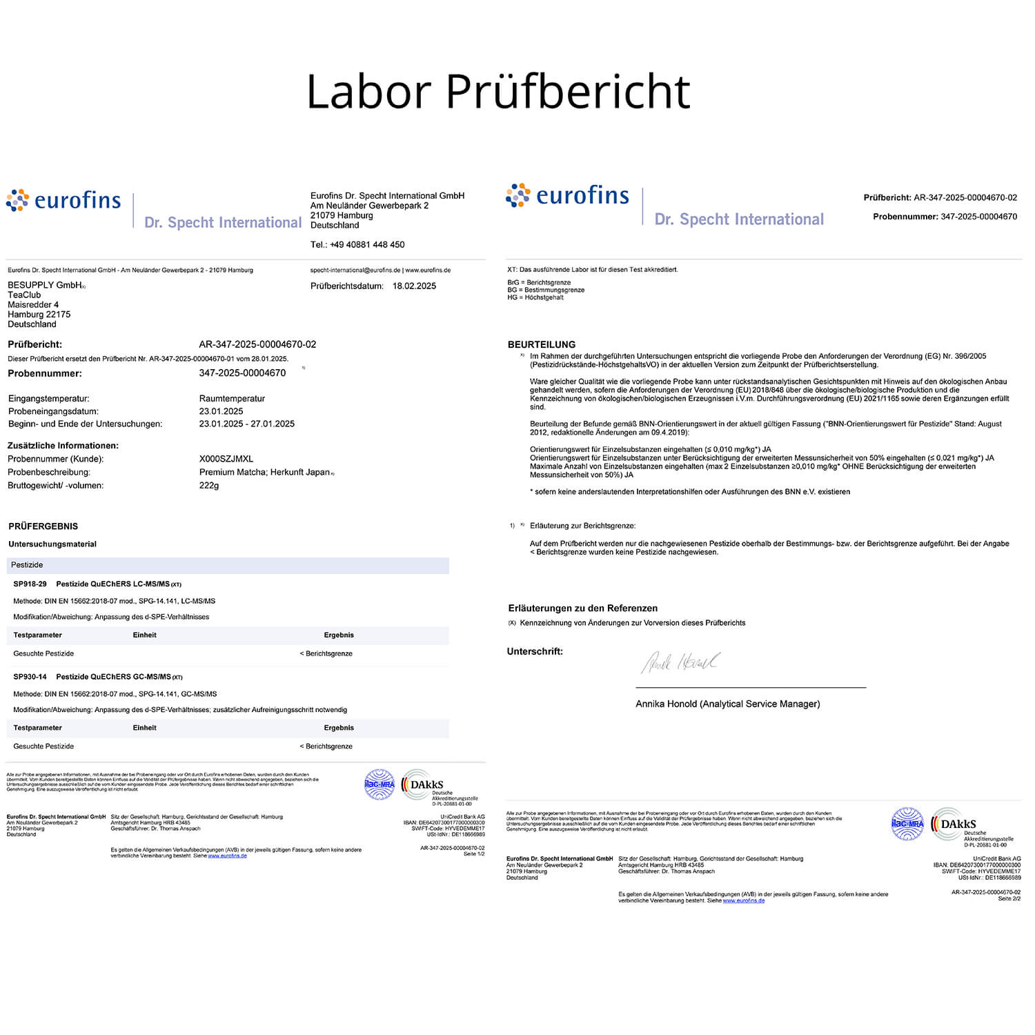 Premium Matcha Laboranalyse