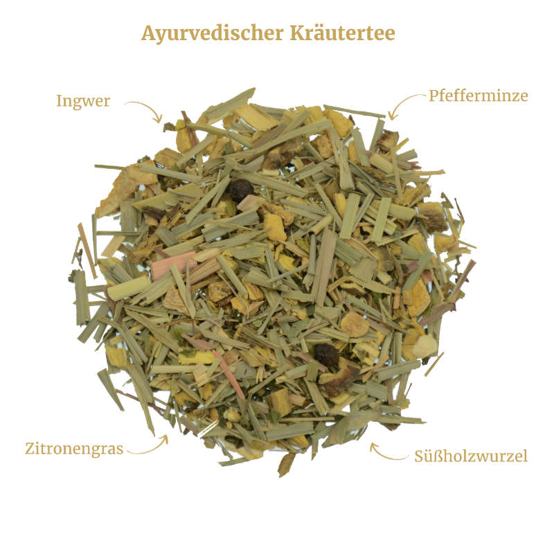 Ayurvedischer Kräutertee mit Ingwer und Zitronengras